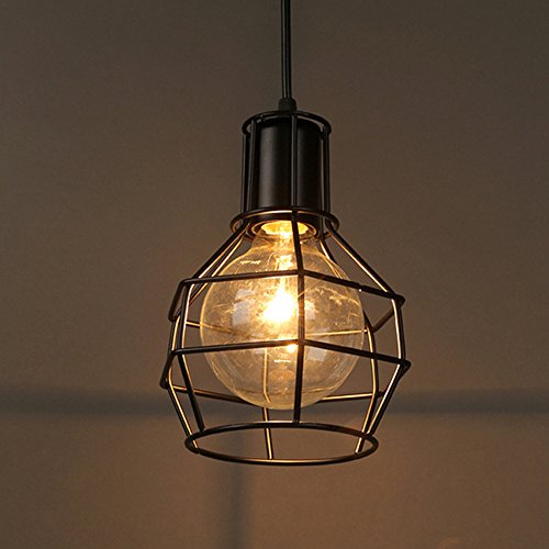 LED Deckenleuchte E27 Industrial Vintage Schwarz Draht Drahtlampe Modern Schwarz Matt Metall,Retro Vintage-Flammig,Modern Schwarz Matt Metall,Hängeleuchte für Loft Schlafzimmer Cafes Bar Küche usw von Mengjay