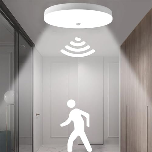 Mengjay LED Deckenlampe mit Bewegungsmelder,20W 6000K Kaltweiß Wasserdicht LED Deckenlampe mit 120° Sensor,Ultraslim Deckenleuchte Flach Wandleuchte für Flur, Badezimmer,Keller,Garage (Rund, 20W) von Mengjay