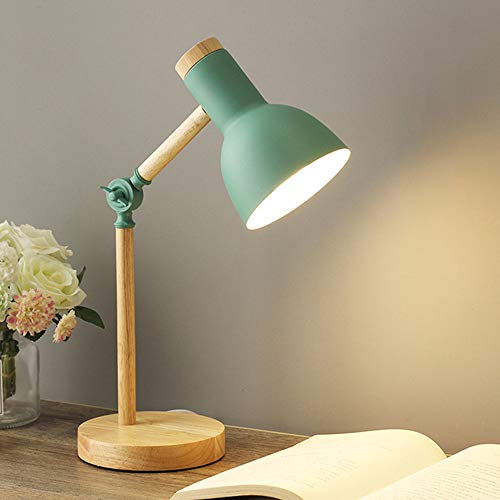 Mengjay Nordic Tischlampe Moderne Lesetischlampe Schlafzimmer Nachttischlampe mit Augenschutz Industrielle Schreibtischlampe Verstellbares E27 Holz Nachtlicht für Kinder Arbeitszimmer (Grün) von Mengjay