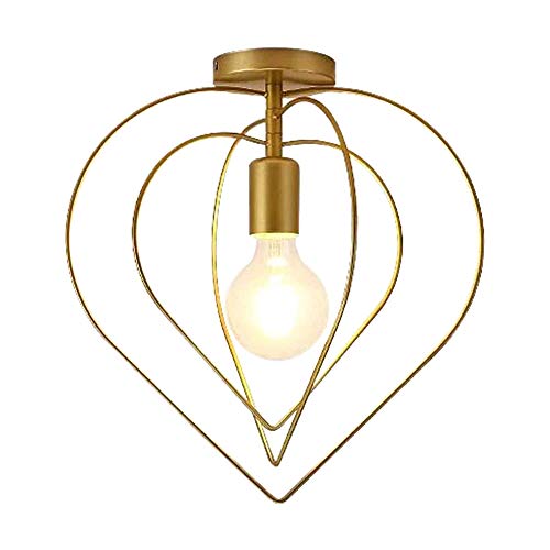 Mengjay Vintage Deckenleuchte, Retro Industriell Pendelleuchten, Mount Deckenlampe Hängeleuchten, Käfig Kronleuchter Golden Metall Eisen Lampenschirm, E27 Fassung für Loft Wandelgang Esszimmer (Liebe) von Mengjay