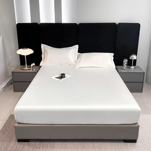 Menkala Spannbettlaken 140x200cm Boxspringbett Weiß Mako Satin Bettlaken Entspanno Matratzenbezug Gummizug Matratzentopper Luxury Seiden Sommer Spannbetttuch für Topper Matratze bis Höhe 30cm von Menkala