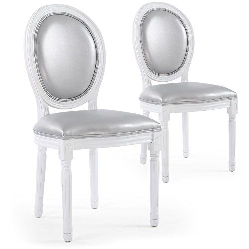 Menzzo Lot de 2 Chaises Médaillon Polsterstühle, Holz, Weiß/Silber, L49 x T46 x H96 cm Sitzfläche H46 cm von Menzzo