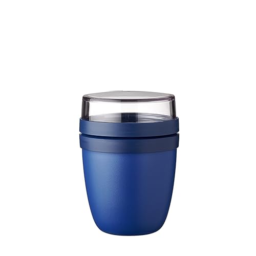 Mepal Müslibecher to go - Klein - praktischer Joghurtbecher - Unterteilung für Joghurt & Müsli - Geeignet für Gefrierschrank, Mikrowelle & Spülmaschine - 300 ml + 120 ml - Vivid Blue von Mepal