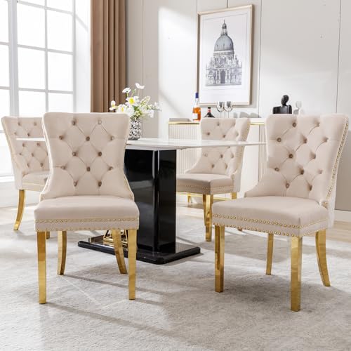 Merax Esszimmerstühle 4er-Set, Küchenstuhl, Polsterstuhl, Dining Chair,Esstisch Stühle Samt, Stützbeine aus vergoldetem Edelstahl, Armlehnenstuhl für Esszimmer Wohnzimmer, mit Samtbezug, Beige/Gold Merax Esszimmerstühle 4er-Set, Küchenstuhl, Polsterstuhl, Dining Chair,Esstisch Stühle Samt, Stützbeine aus vergoldetem Edelstahl, Armlehnenstuhl für Esszimmer Wohnzimmer, mit Samtbezug, Beige/Gold von Merax