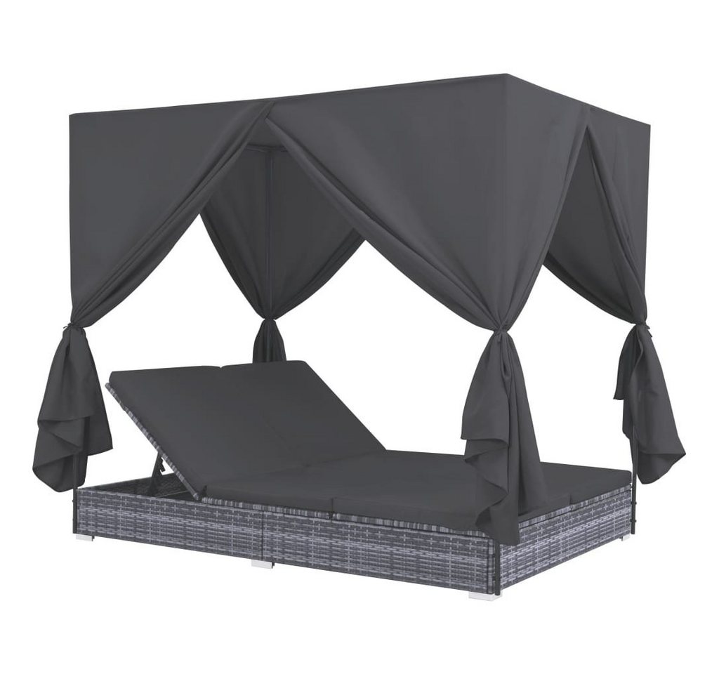 Merax Gartenliege, Sonnenliege mit Vorhängen, Lounge Doppelliege Relaxliege Sonnenbett Doppelbett Gartenmöbel Liege Liegestuhl Poly Rattan von Merax