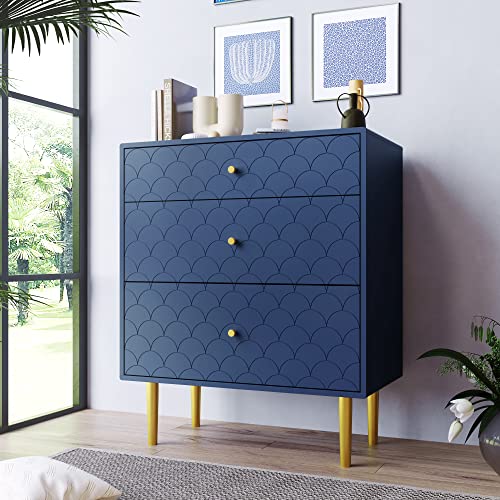 Merax Kommode mit 3 Schubladen, Schubladenkommode für Schlafzimmer & Wohnräume & Büro, Sideboard Highboard mit viel Stauraum, FSC®-zertifiziertem, Marineblau, 75 x 40 x 89 cm von Merax