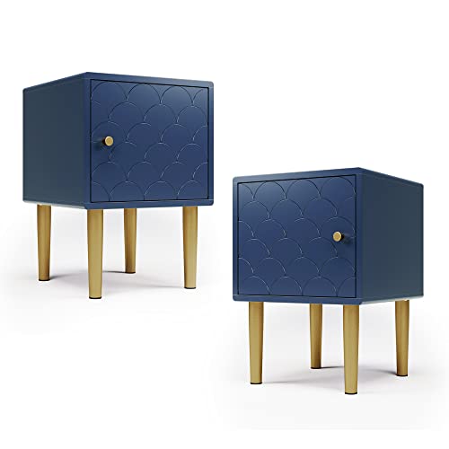 Merax Nachttisch 2er Set ohne Schublade, Nachtschrank Beistelltisch Nachtkommode, Passend zu Jedem Bett & Schlafzimmer, 50 x 35 x 35 cm, Marineblau von Merax