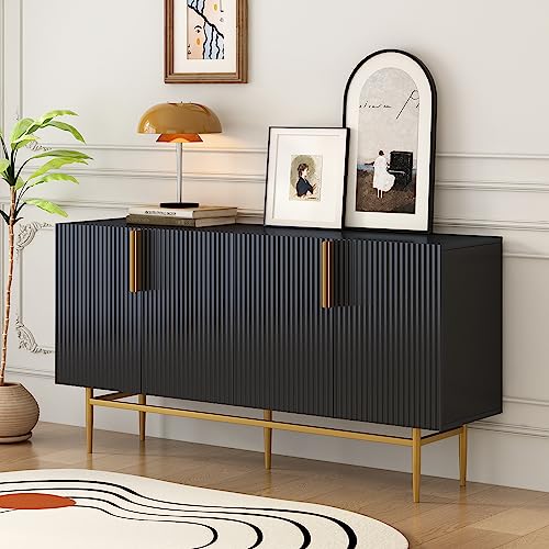 Merax Sideboard Aufbewahrungsschrank, Moderne Anrichte mit 4 Türen, Verstellbares Regal, Metallbeinen, Lagerschrank Beistellschrank mit Viel Stauraum, Buffets für Esszimmer Wohnzimmer Küche, Schwarz von Merax