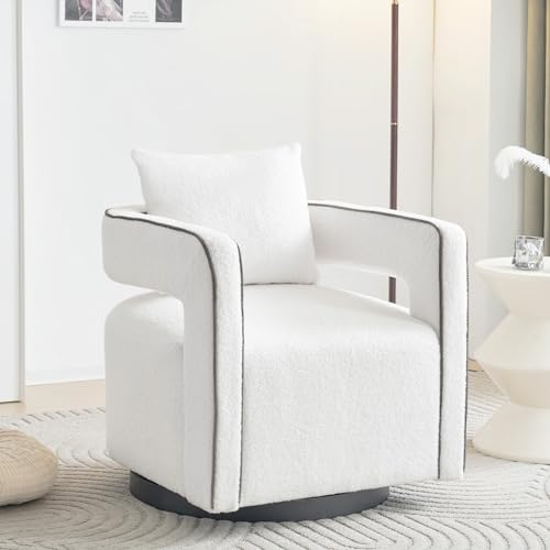 Merax drehbarer Loungesessel Polsterstuhl, Stilvoll Freizeitstuhl Einzelsofa Stuhl mit Armlehne und Kissen, 360° Drehstuhl, Teddy-Plüsch, Schminkstuhl für Schlafzimmer Wohnzimmer Schminktisch, Weiß-1 von Merax