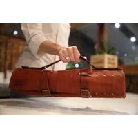 Cognac Leder Rollmesser Chef Roll. Geschenk Für Koch. Messeretui Köche. Rolle Köche Tasche Messer Lagerung Messerrolle Custom Ledertasche von MerifaLeather