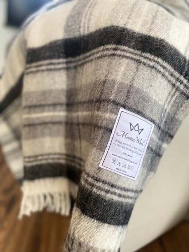 Merino Wool Decke/Überwurf, 160 x 200 cm, kariert, Doppelbettgröße, luxuriös, warm, Schottenkaro, schwarz und grau von Merino Wool