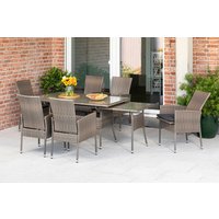 MERXX Garten-Essgruppe "Sevilla", (7 tlg.), 6 Sessel mit SItzkissen, ausziehbarer Tisch, steinbeige von Merxx