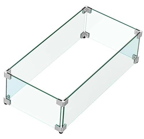 MESIDA 75 x 33 x 15 cm Feuerstelle, Glas-Windschutz, gehärtetes Glas, Feuerstelle, Tischschild, dick und stabil, mit Harter Aluminium-Eckhalterung und Gummifüßen von Mesida