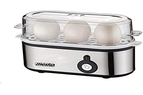 Mesko MS-4485 MS 4485 Eierkocher für 3 Messbecher, 350 W, kochzubehör für weiche, Harte gekochte Eier, Kontrollleuchte, automatische Abschaltung, klein, Silber/schwarz, Kunststoff, 9.3 x 21 x 14.3 cm von Mesko