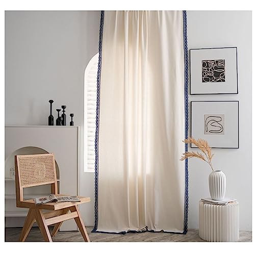 Mesnt Gardinen Beige, Schlichter Verdunkelungsvorhang mit gestrickter Spitze für Schlafzimmer, Wohnzimmer aus Baumwolle, Beige-Haken, 150x300CM-2 STÜCK von Mesnt