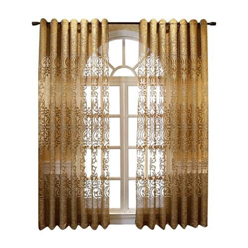 Mesnt Halbtransparente Gardinen, Fensterdekoration mit Stickerei und Blumenmuster, halbtransparent, Gold, 137 x 244 cm von Mesnt