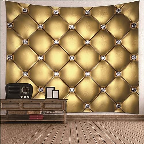 Mesnt Wandteppich Aesthetic, Polyester Wandteppiche mit Diamant-Gitter-Muster Tapestry für Wohnzimmer Tagesdecke Zimmer Schlafzimmer, Gold, 260 x 240 cm von Mesnt