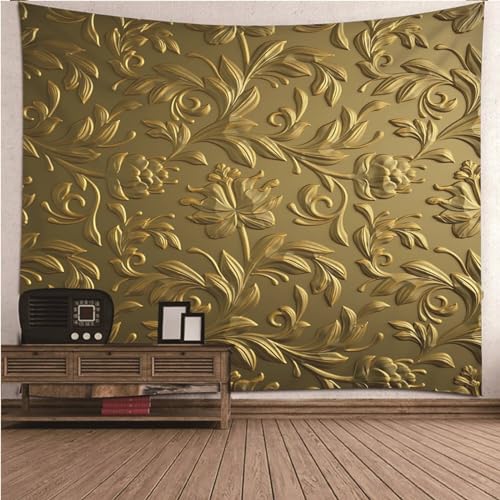Mesnt Wandteppich Aesthetic Flower, Blumenmuster mit 3D-Effekt Wandbehang Bettwäsche Tapisserie (Gold, 240 x 220 cm) von Mesnt