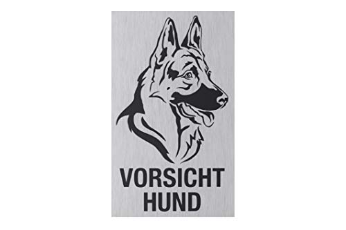 Metafranc Klebeschild "Vorsicht Hund" - 100 x 60 mm - Aus Aluminium - In moderner Edelstahl-Optik - Selbstklebende Rückseite / Beschilderung / Infoschild / Wachhund / 507420 von Metafranc