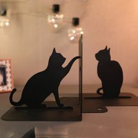 Buchstütze Katzen Schwarz Metall Kunst, Einzigartige Niedliche Katze, Geschenk Für Buch Liebhaber Dekor, Bücherregal Dekor Tier, Buchstützen von MetalHomeLab