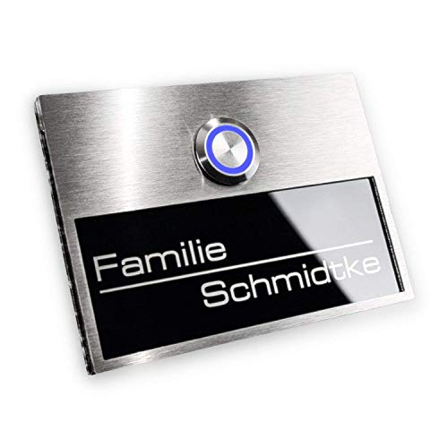 Metzler Design Edelstahl Türklingel-Platte schwarz - austauschbares Namens-schild Acrylglas - Gravur-Service & LED-Beleuchtung von Metzler