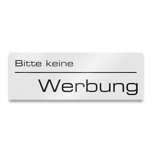 Metzler Edelstahl Briefkastenschild "Bitte keine Werbung" - Verkehrsweiß RAL9016 Pulverbeschichtet matt - Türschild mit selbstklebender Rückseite - Größe: 8,5 x 3 cm von Metzler