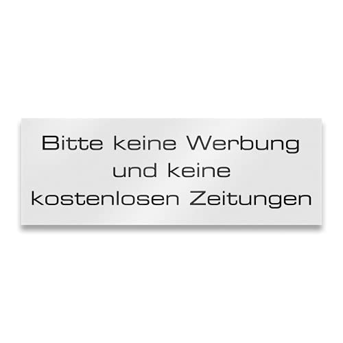 Metzler Edelstahl Briefkastenschild "Keine Werbung und keine kostenlosen Zeitungen" - Weiß RAL9016 Pulverbeschichtet matt - Türschild mit selbstklebender Rückseite - Größe: 8,5 x 3 cm von Metzler