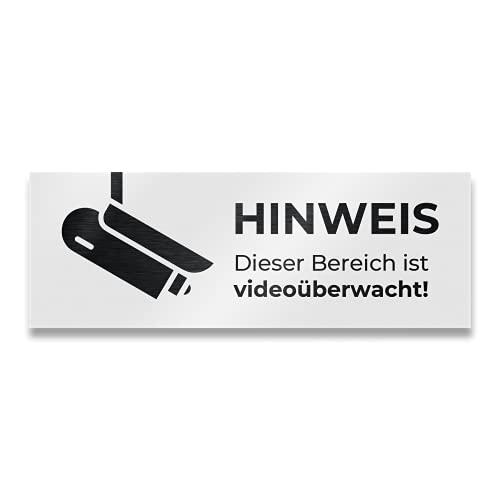 Metzler Edelstahl Hinweisschild Videoüberwachung in Weiß - Pulverbeschichtet RAL9016 matt - Türschild "Hinweis Dieser Bereich ist Videoüberwacht" - Selbstklebend - Größe: 8,5 x 3 cm von Metzler