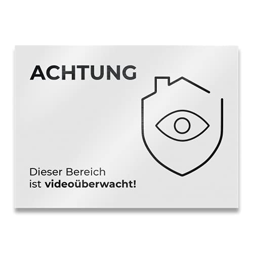 Metzler Edelstahl Hinweisschild in Weiß - Türschild "ACHTUNG Dieser Bereich ist videoüberwacht" - Pulverbeschichtet RAL9016 matt - Selbstklebend - Größe: 11 x 8 cm von Metzler