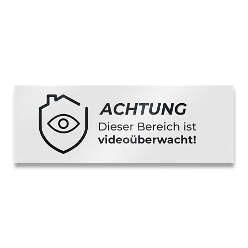 Metzler Edelstahl Hinweisschild in Weiß - Türschild "ACHTUNG Dieser Bereich ist videoüberwacht" - Pulverbeschichtet RAL9016 matt - Selbstklebend - Größe: 8,5 x 3 cm von Metzler