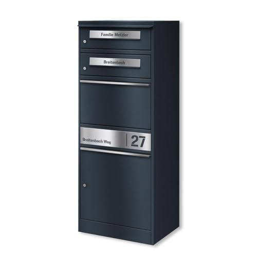 Metzler Paketbox mit 2 Briefkästen – 2er Briefkasten mit Paketfach & Namensgravur, Personalisierte Blenden aus Edelstahl – großer Outdoor Paketbriefkasten – RAL 7016 Anthrazitgrau - Modell Bispo Metzler Paketbox mit 2 Briefkästen – 2er Briefkasten mit Paketfach & Namensgravur, Personalisierte Blenden aus Edelstahl – großer Outdoor Paketbriefkasten – RAL 7016 Anthrazitgrau - Modell Bispo von Metzler
