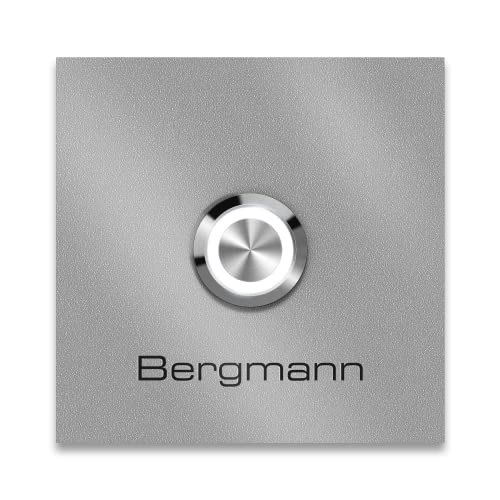 Metzler Quadratische Türklingel Bergmann in RAL9007 Graualuminium - Pulverbeschichtet Feinstruktur - Klingel aus Edelstahl V2A - LED Drucktaster wählbar - Größe: 10 x 10 cm von Metzler