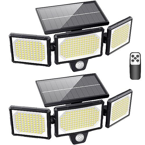 Mexllex Solarlampen für Außen mit Bewegungsmelder 2 Stück,Solarleuchte für Außen, 304 LEDs, 3000 lm, IP65 Solar Strahler Solar-Split Wandleuchte mit Fernbedienung, 320° Beleuchtungswinkel von Mexllex
