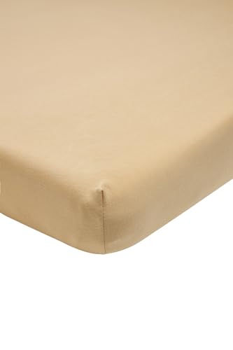 Meyco Home Basic Jersey Uni Spannbettlaken Doppelbett (Bettlaken mit weicher Jersey-Qualität, aus 100% Baumwolle, perfekte Passform durch Rundum-Gummizug, Maße: 140 x 200 cm), Warmer Sand von Meyco