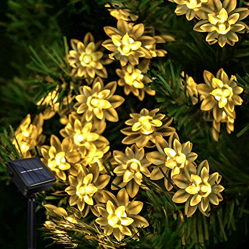 Micacorn Solar LED Lichterkette Garten, Wasserdichte Lotus Lichterkette 7 Meter 8 Modi 50 LED Lotus Solar Lichterkette für Außen Hochzeits Terrassen Party Weihnachten Dekoration von Micacorn