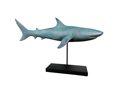 MichaelNoll Hai Haifisch Fisch Dekofigur Statue Skulptur Polyresin Modern - Maritime Deko für Wohnung in Holz-Optik Grün - Dekoration für Wohnzimmer, Schlafzimmer oder Badezimmer - XXL 59x24x38,5 cm von MichaelNoll