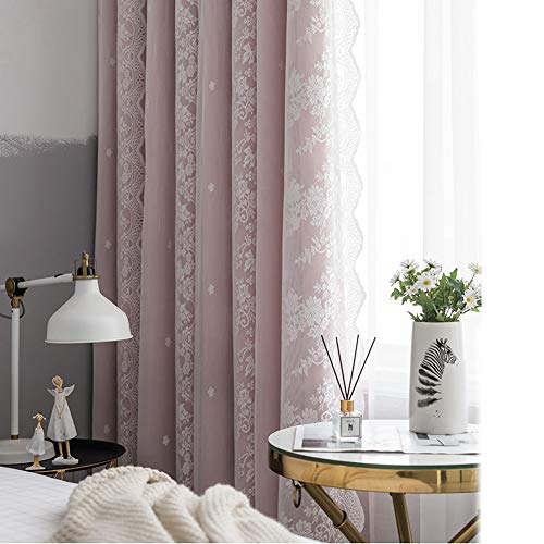 Michorinee Kinderzimmer Gardinen Blickdicht Vorhang Junge Blumen Spitze Rosa Verdunkelung mit ösen Lace Voile für Mädchenzimmer Fenster, 1 Stücke 210 × 132cm (H × B) von Michorinee