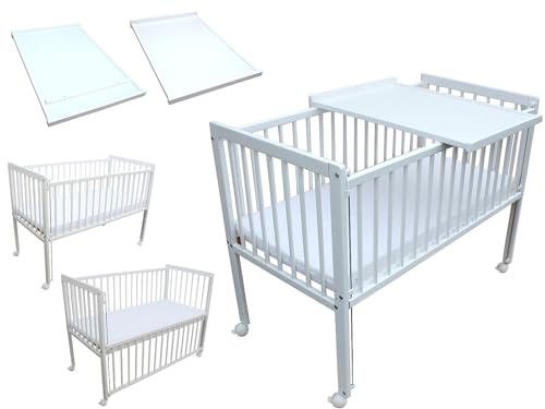Micoland Kinderbett/Beistellbett/Babybett 2in1 120x60cm mit Matratze und Wickelbrett weiß von Micoland