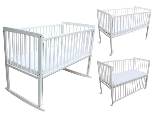 Micoland Kinderbett/Beistellbett/Wiege 3in1 120x60cm mit Matratze weiß von Micoland