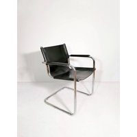 Matteo Grassi Style Bauhaus Design Visitor Chair Black Leather 1970S von MidAgeVintageDE2