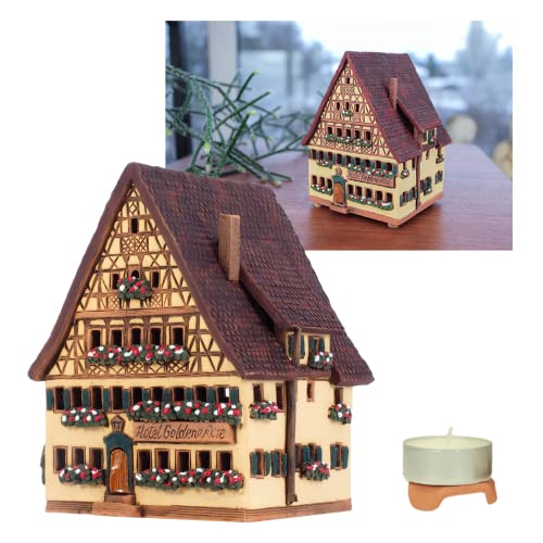 Midene Keramik Aroma Lichthaus, Handarbeit, Künstlerisches Miniatur, Haus Goldene Rose in Dinkelsbühl, Deutschland, A270AR von Midene