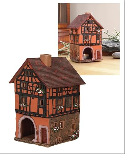 Midene Keramik Aroma Lichthaus, Handarbeit, Künstlerisches Miniatur, Historisches Altes Haus in Riquewihr, Elsass, Frankreich, C375AR von Midene