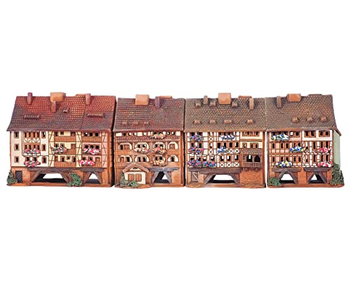 Midene Keramik Art Teelichthalter Raumdeko Handgefertigtes Sammlerstück Miniatur Lichthaus Kramerbrucke Brücke in Erfurt, Deutschland S13/1-4 von Midene