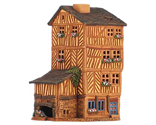 Midene Keramik Teelichthaus, Handarbeit, Künstlerisches Miniatur, Altes Historisches Haus in Rennes, Bretagne, Frankreich, C303AR von Midene