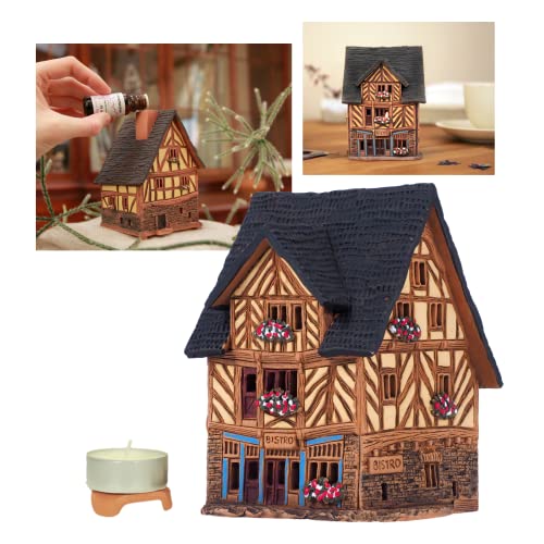 Midene Keramik Teelichthaus , Handarbeit , Künstlerisches Miniatur, Altes Historisches Haus in Rennes, Frankreich, A264AR von Midene