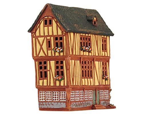 Midene Keramik Teelichthaus, Handarbeit, Künstlerisches Miniatur, Altes Historisches Haus in Rouen, Frankreich, C295AR von Midene