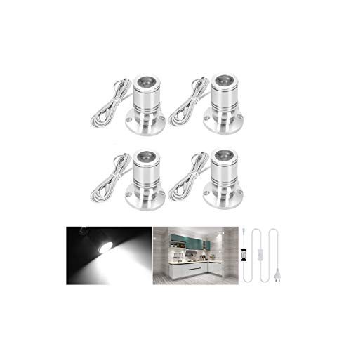 Midore Klein LED Einbaustrahler Unterbauleuchte 4 Stück Schranklicht 2W, 360° Schwenkbar, 230V Aluminium Mini LED Spot mit Stecker für Flur, Galerien, Geschäfte, Schmuckschrank [Energieklasse A+] von Midore