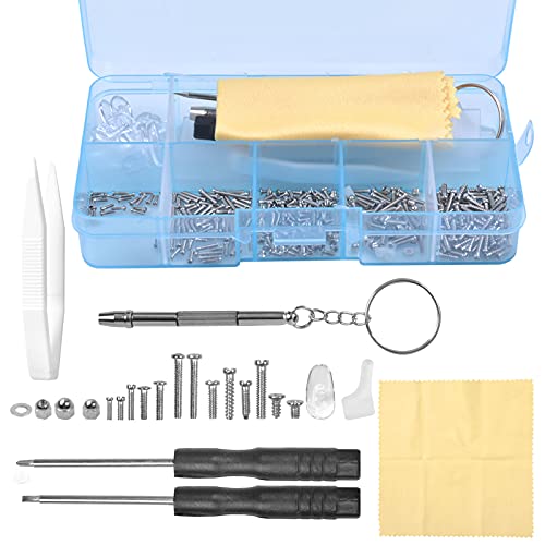 500 Stück Brille Schrauben, Brillen Reparatur Kit mit Mini Schraubendreher, Schrauben Mutter, 10 Paar Nasenpads, Pinzette, Reparatur Werkzeugsatz für Brillen Sonnenbrillen Uhren und Schmuck von Mikihat