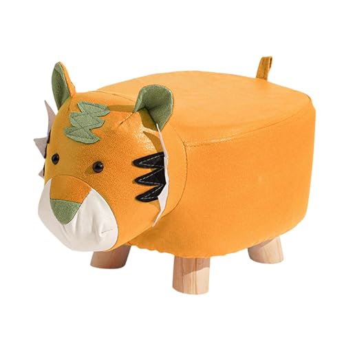 Milageto Tierhocker Sofa Teehocker Holzaufbewahrung Tragbarer multifunktionaler Kinderhocker aus Holz Elefant Bank für Dekor Schlafzimmer Spielzimmer, Orange Tiger von Milageto