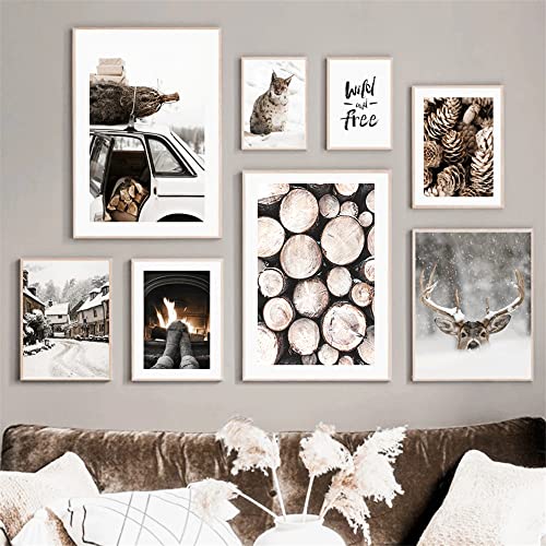 Winter-Schnee-Landschaft-Poster, Wandkunst, Leinwandgemälde, modernes Elch, Kiefernholz, Bild, Wohnkultur, Drucke für Wohnzimmer, Wanddesign (F, 50 x 70 cm, ohne Rahmen) von Milaiart